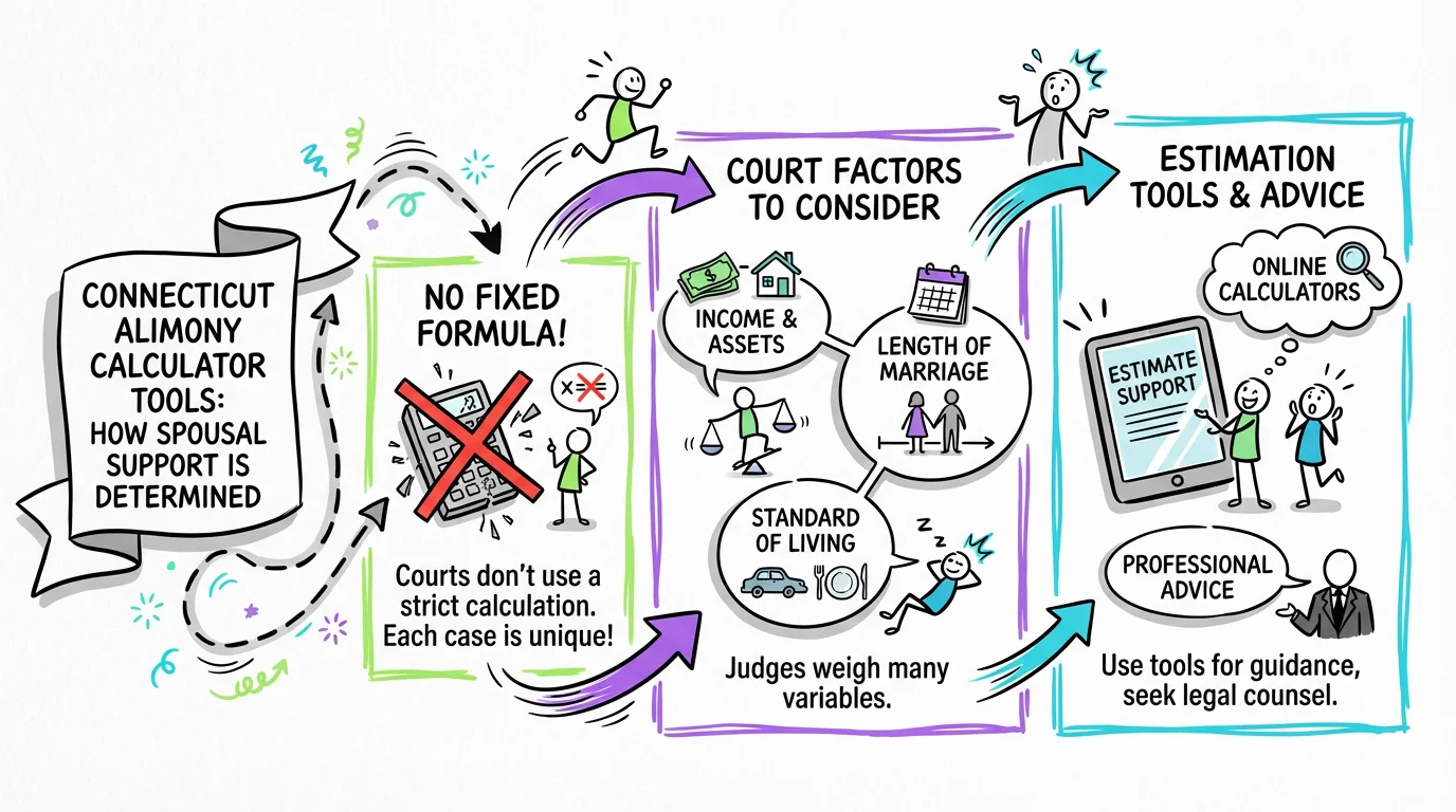 Visual overview showing the key steps and concepts for Connecticut Alimony Calculator Tools: How Spousal Support Is Determined in Connecticut