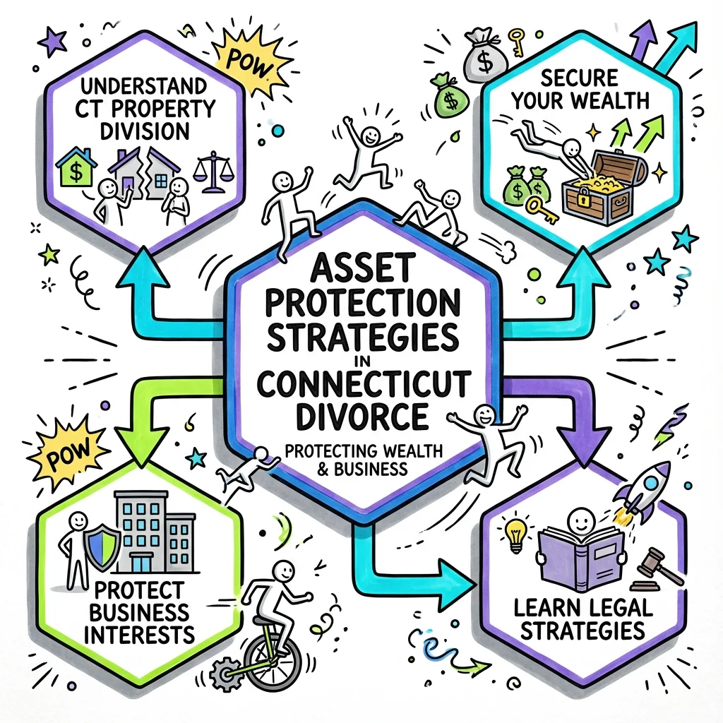 Illustrated guide summarizing the main points about Asset Protection Strategies in Connecticut Divorce | Protecting Wealth & Business