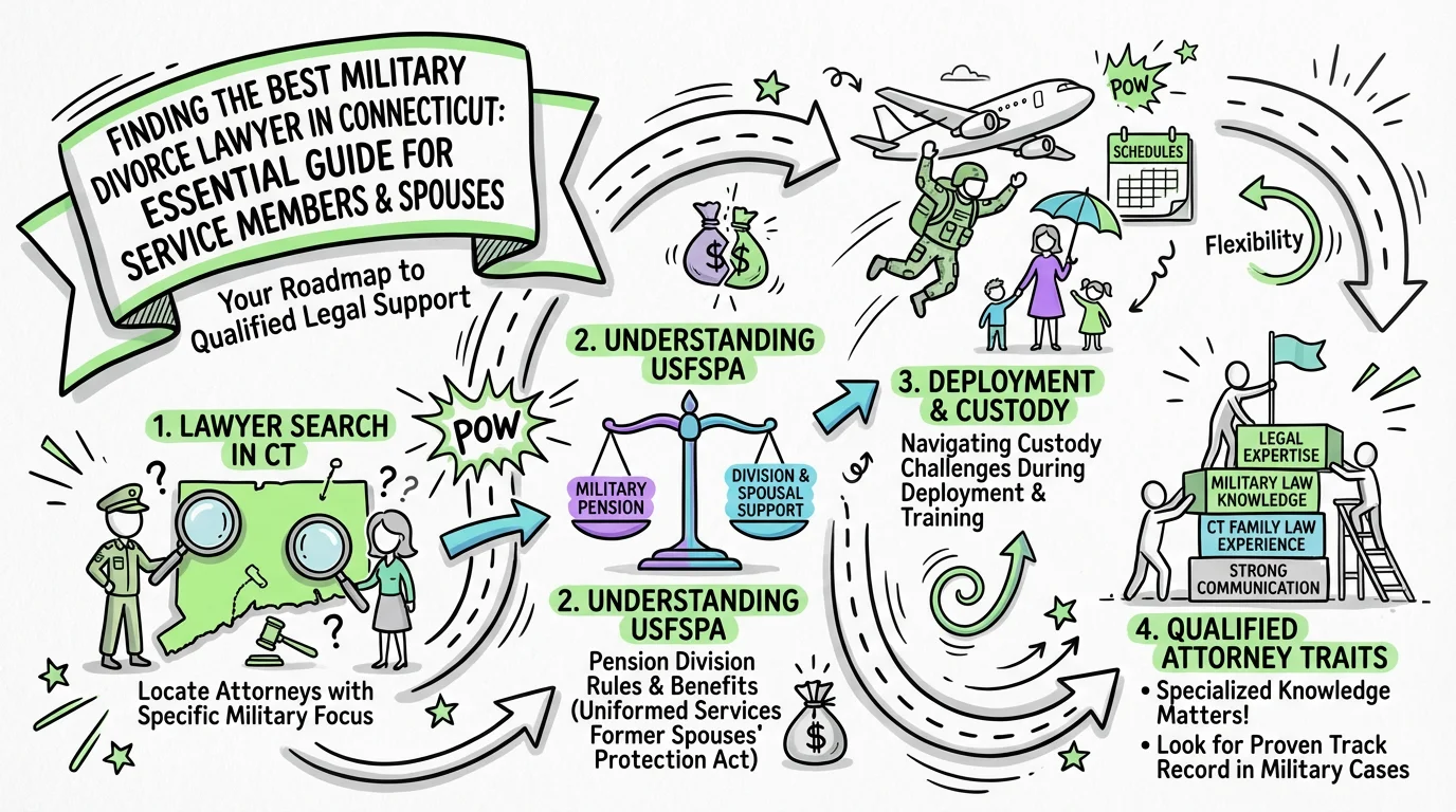Visual overview showing the key steps and concepts for Finding the Best Military Divorce Lawyer in Connecticut: Essential Guide for Service Members and Spouses in Connecticut