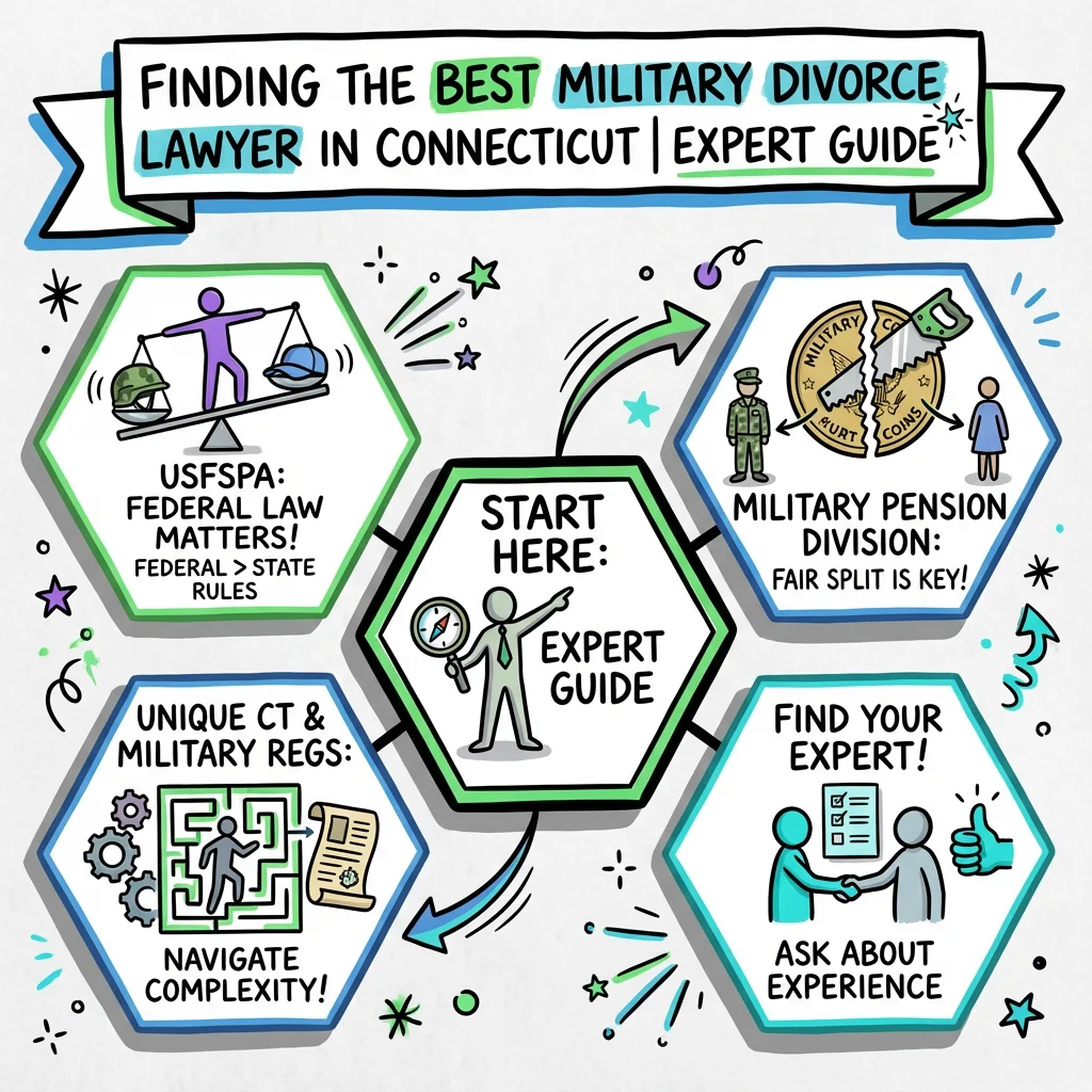 Illustrated guide summarizing the main points about Finding the Best Military Divorce Lawyer in Connecticut | Expert Guide