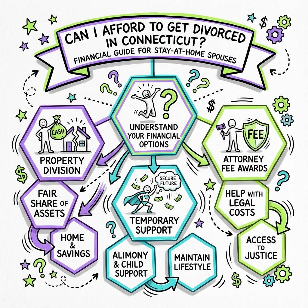 Illustrated guide summarizing the main points about Can I Afford to Get Divorced in Connecticut? Financial Guide for Stay-at-Home Spouses