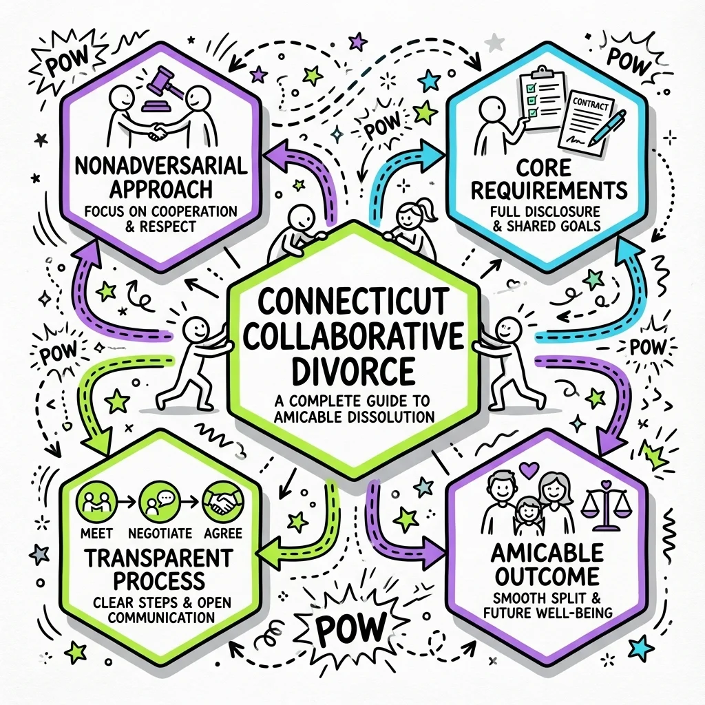 Sketchnote visual guide for Connecticut Collaborative Divorce: A Complete Guide to Amicable Dissolution