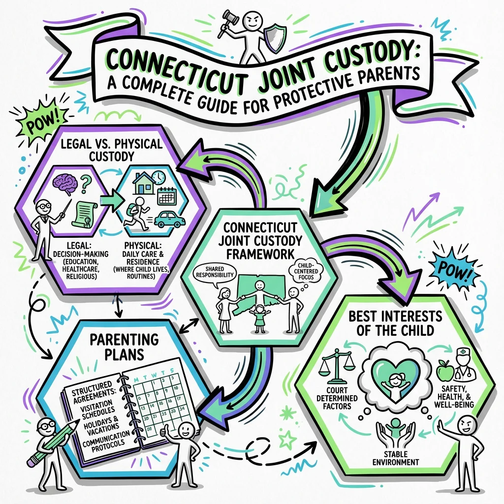 Illustrated guide summarizing the main points about Connecticut Joint Custody: A Complete Guide for Protective Parents