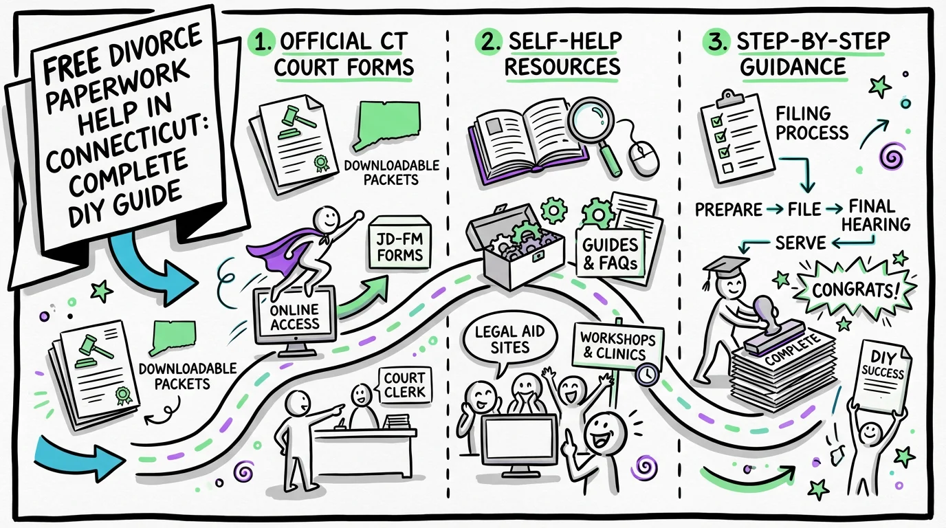 Visual overview showing the key steps and concepts for Free Divorce Paperwork Help in Connecticut: Complete DIY Guide in Connecticut