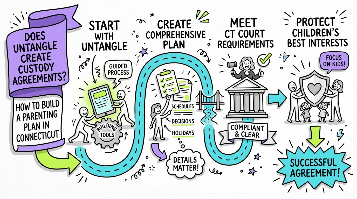 Visual overview showing the key steps and concepts for Does Untangle Create Custody Agreements? How to Build a Parenting Plan in Connecticut in Connecticut