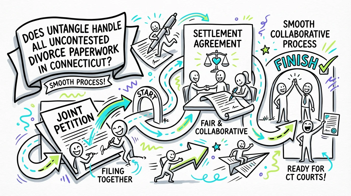 Visual overview showing the key steps and concepts for Does Untangle Handle All Uncontested Divorce Paperwork in Connecticut? in Connecticut