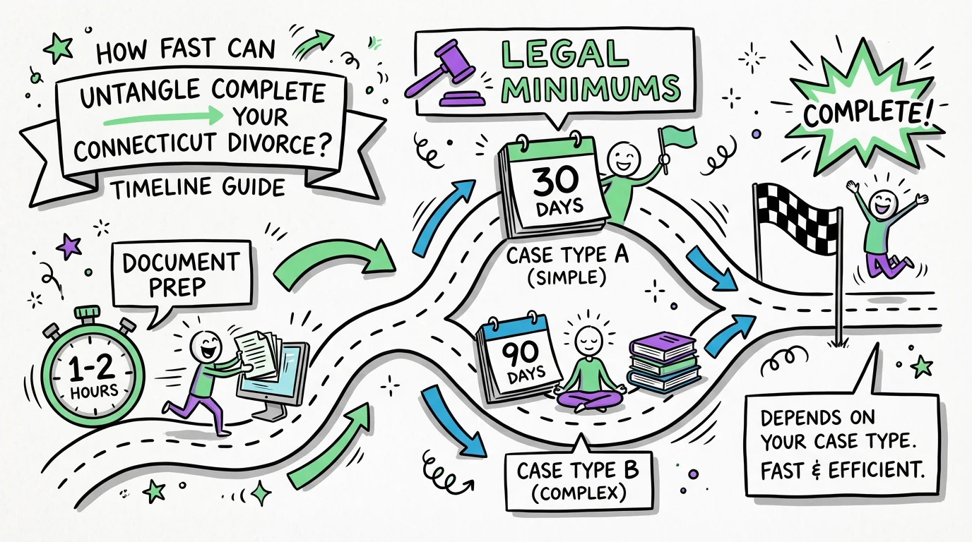 Visual overview showing the key steps and concepts for How Fast Can Untangle Complete Your Connecticut Divorce? Timeline Guide in Connecticut
