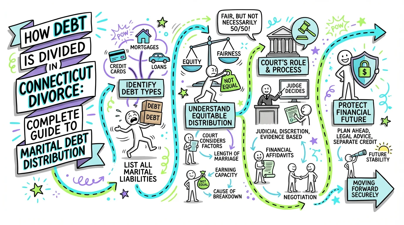 Visual overview showing the key steps and concepts for How Debt Is Divided in Connecticut Divorce: Complete Guide to Marital Debt Distribution in Connecticut