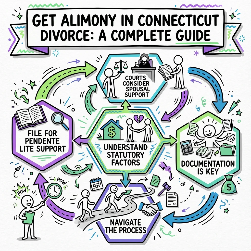 Illustrated guide summarizing the main points about How to Get Alimony in a Connecticut Divorce: A Complete Guide