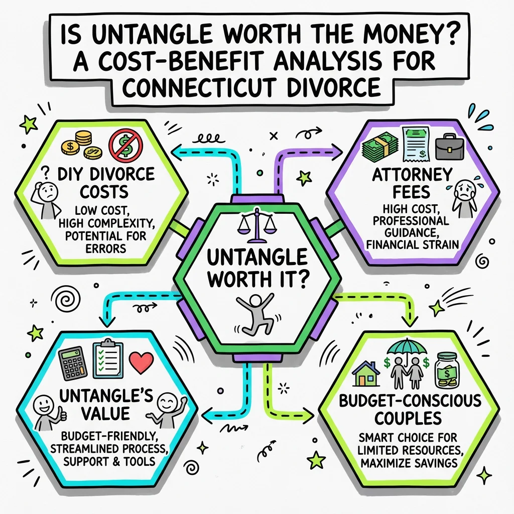 Illustrated guide summarizing the main points about Is Untangle Worth the Money? A Cost-Benefit Analysis for Connecticut Divorce