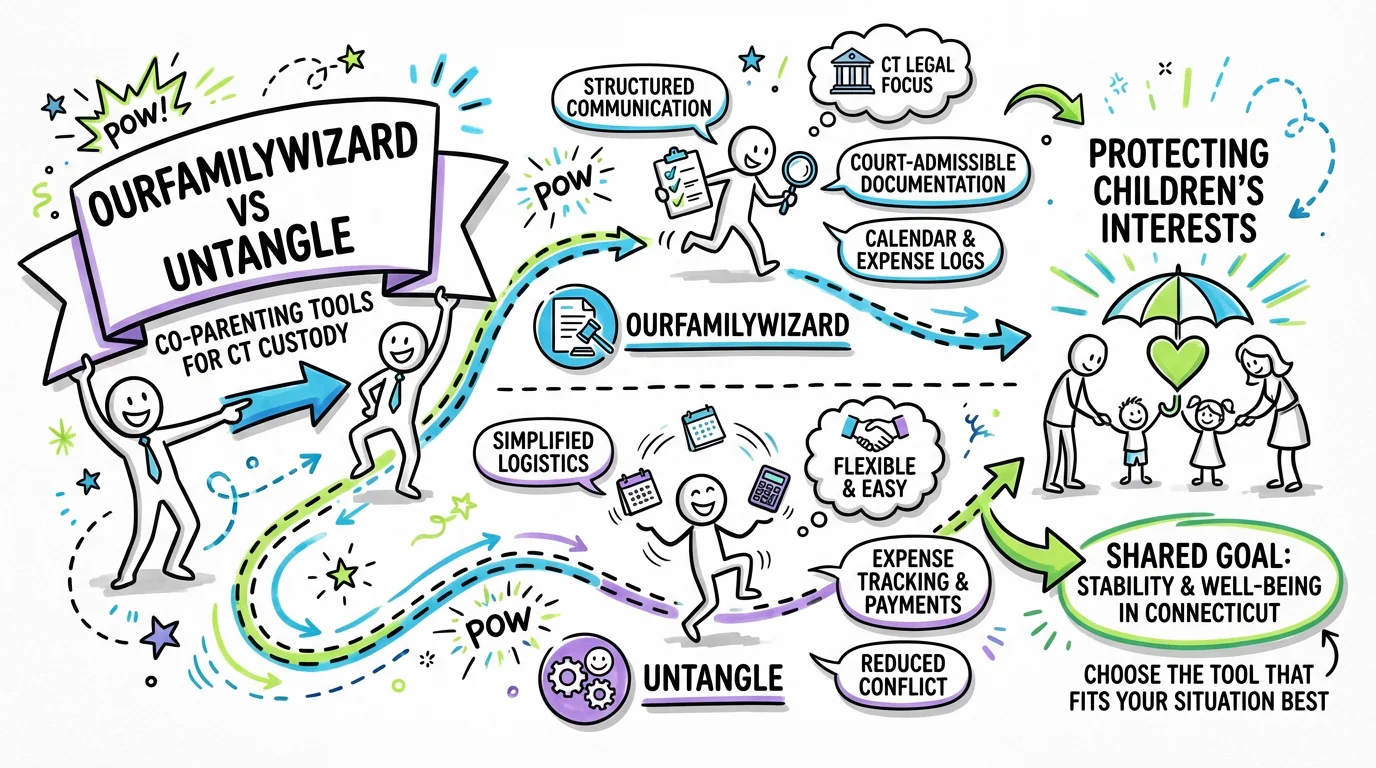 Visual overview showing the key steps and concepts for OurFamilyWizard vs Untangle: Which Co-Parenting Tool Is Best for Your Connecticut Custody Situation? in Connecticut