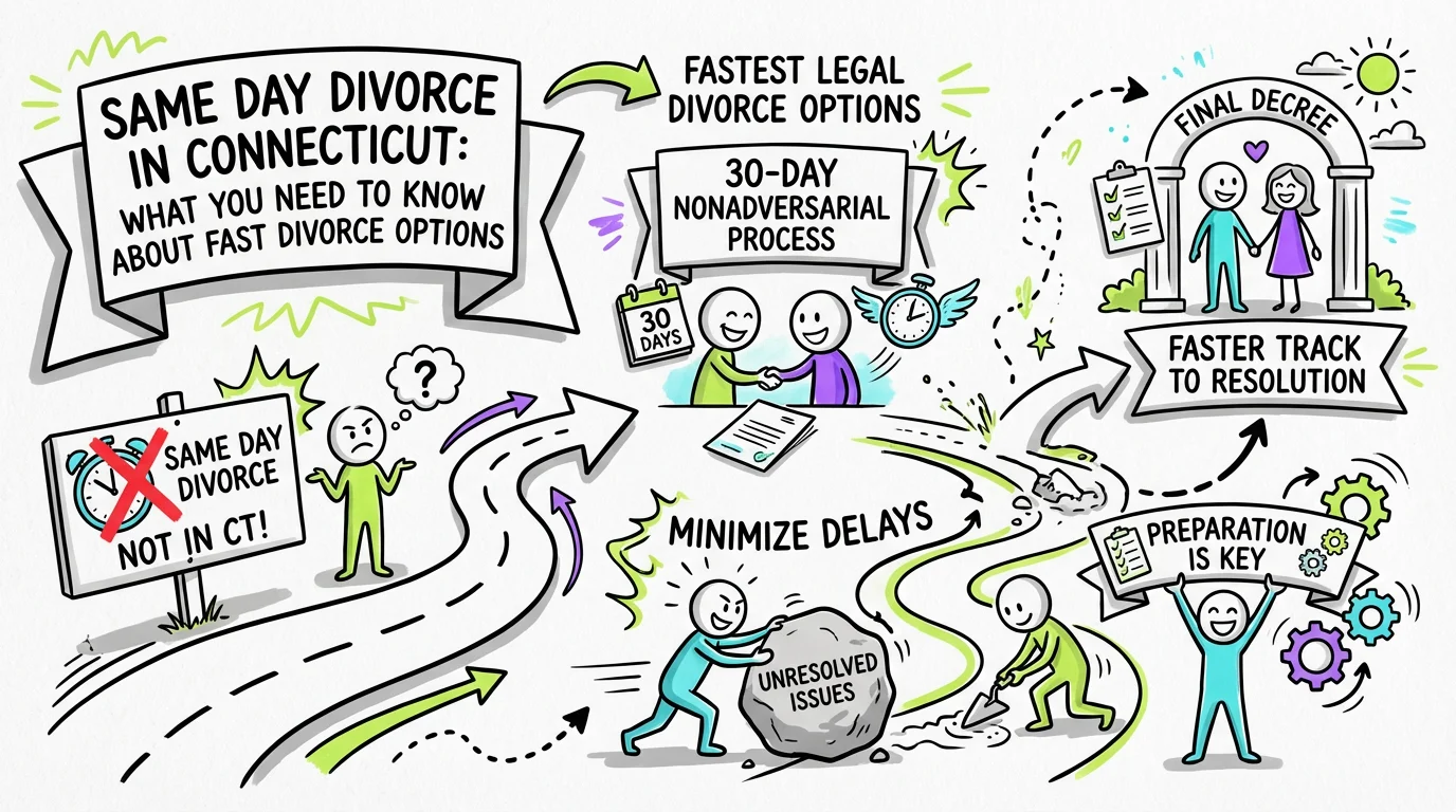 Visual overview showing the key steps and concepts for Same Day Divorce in Connecticut: What You Need to Know About Fast Divorce Options in Connecticut