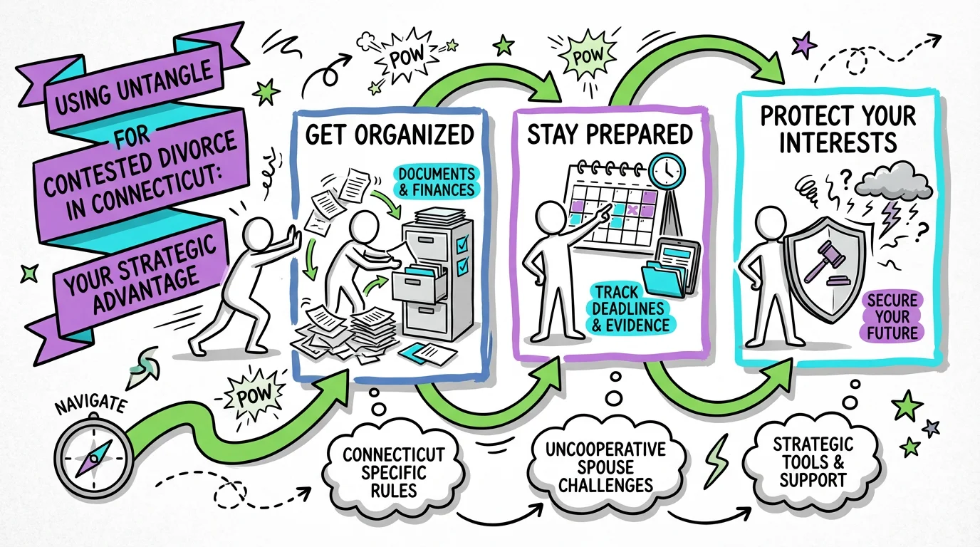Visual overview showing the key steps and concepts for Using Untangle for Contested Divorce in Connecticut: Your Strategic Advantage in Connecticut