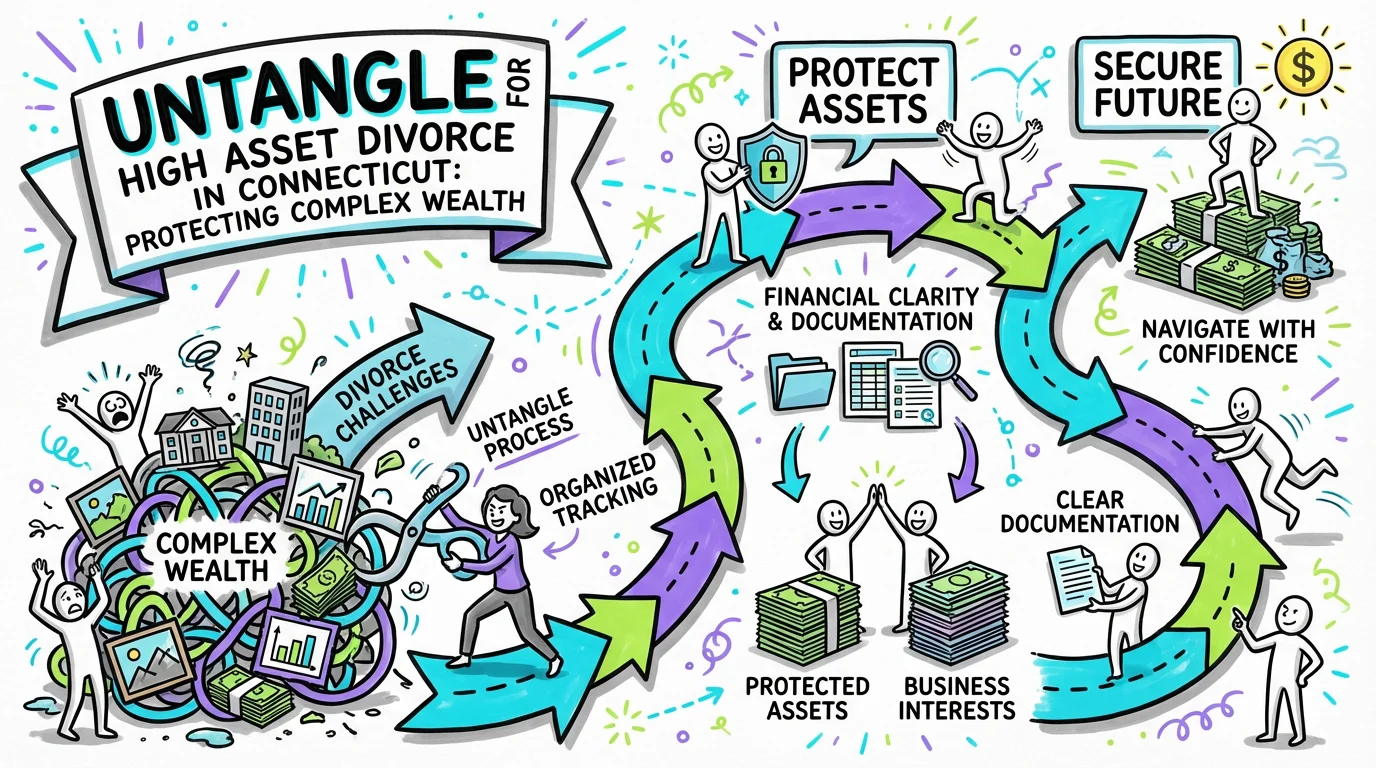 Visual overview showing the key steps and concepts for Untangle for High Asset Divorce in Connecticut: Protecting Complex Wealth in Connecticut