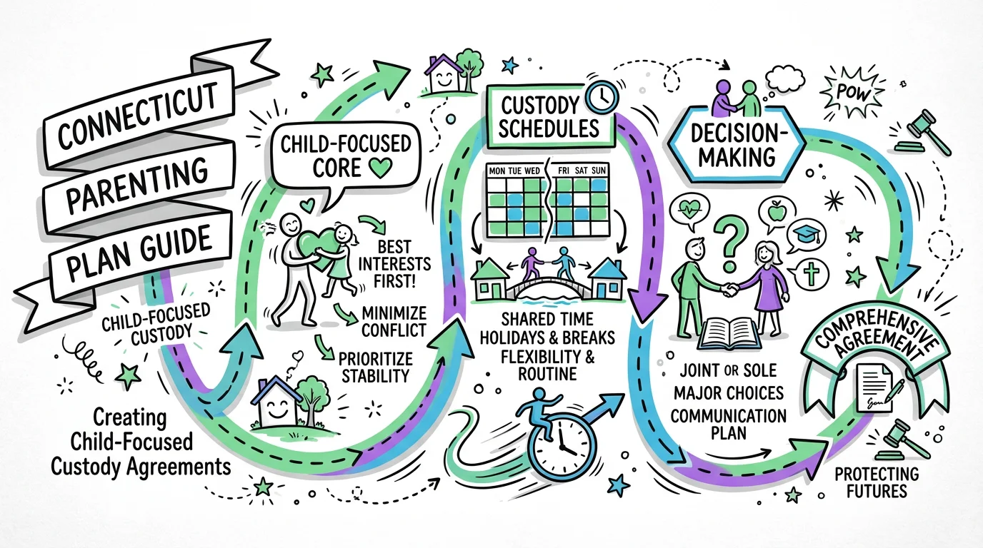 Visual overview showing the key steps and concepts for Connecticut Parenting Plan Guide: Creating Child-Focused Custody Agreements in Connecticut