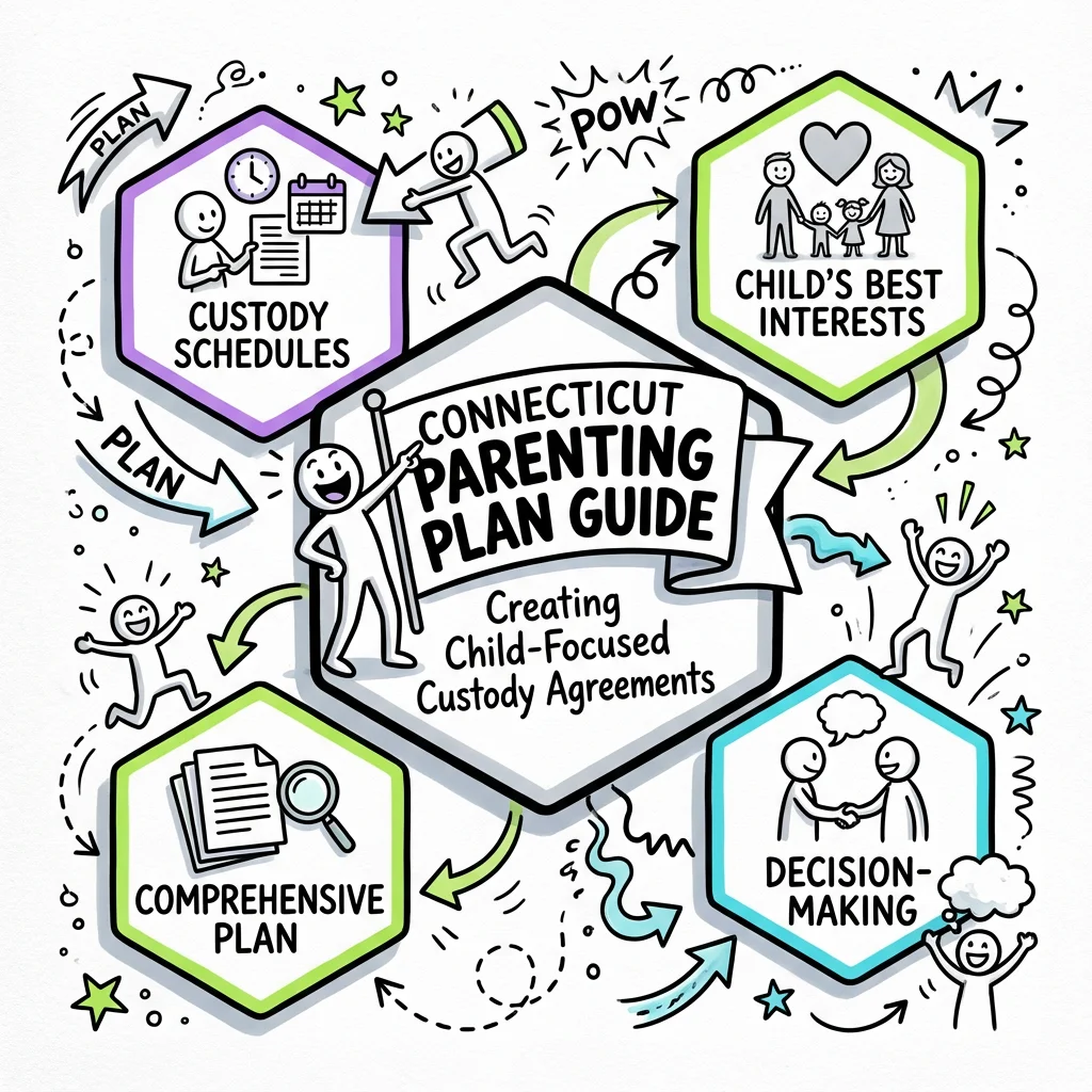 Illustrated guide summarizing the main points about Connecticut Parenting Plan Guide: Creating Child-Focused Custody Agreements